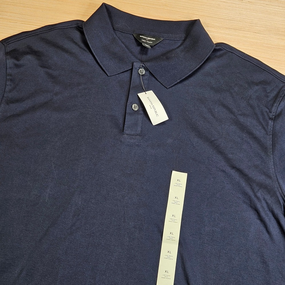 Banana Republic Luxe Touch Polo Men XL Navy Short Sleeve Cotton NEW